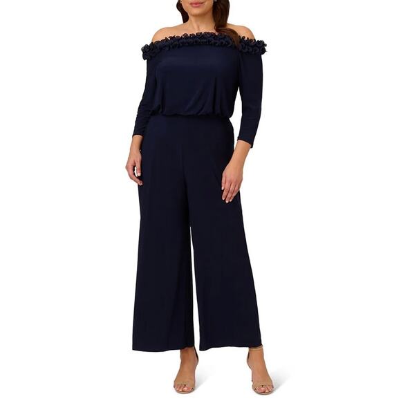 Adrianna Papell Off-the-Shoulder Ruffle Jumpsuit Women's Plus 22W Blue NWT - Picture 1 of 10
